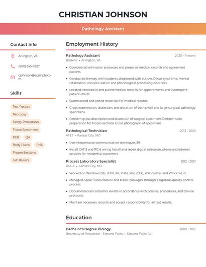 Pathology Assistant Resume