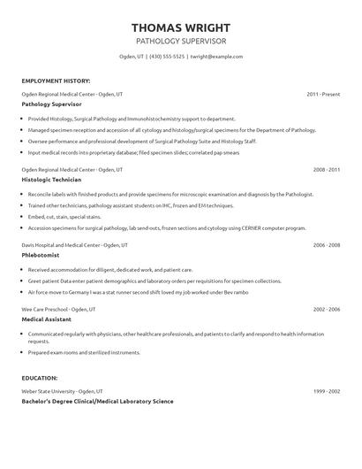Pathology Supervisor Resume