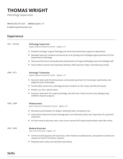 Pathology Supervisor Resume