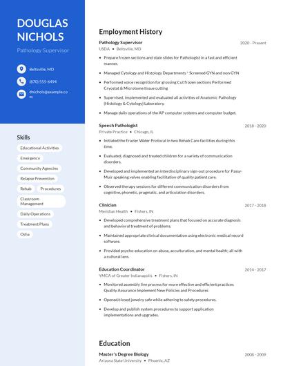 Pathology Supervisor Resume