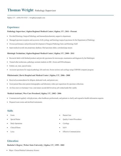Pathology Supervisor Resume
