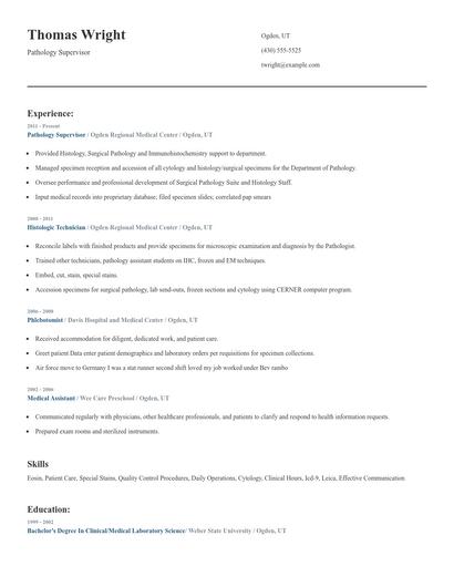 Pathology Supervisor Resume