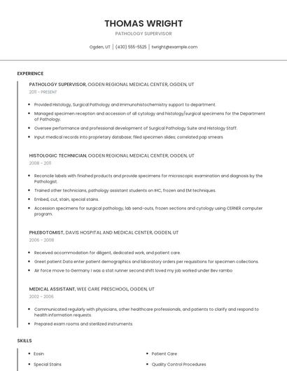 Pathology Supervisor Resume