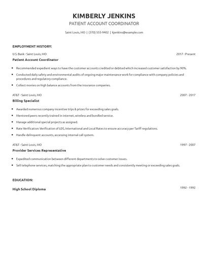 Patient Account Coordinator Resume