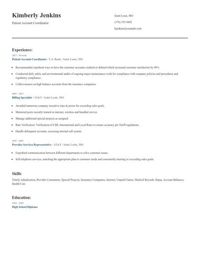 Patient Account Coordinator Resume