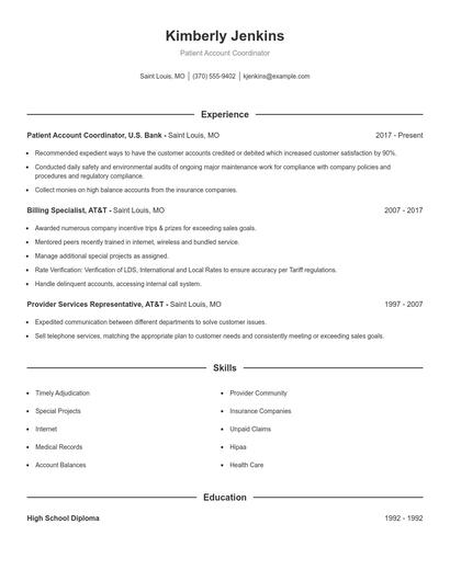 Patient Account Coordinator Resume