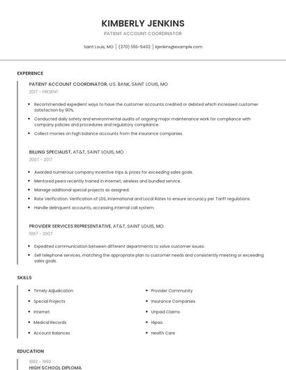 Patient Account Coordinator Resume