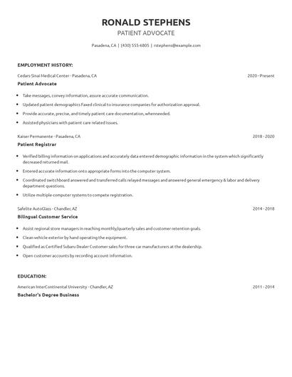 Patient Advocate Resume