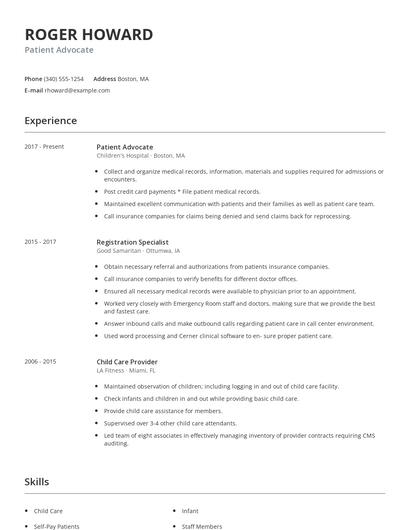 Patient Advocate Resume