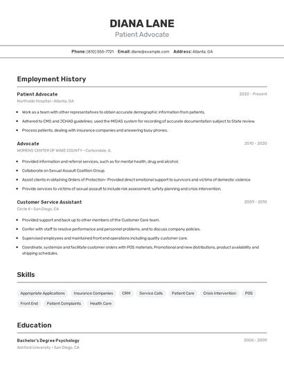 Patient Advocate Resume