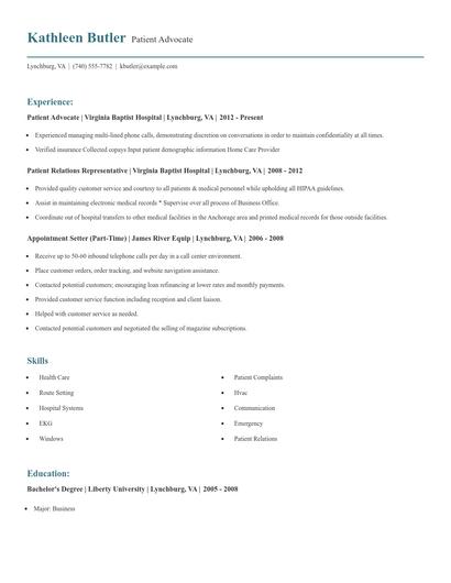 Patient Advocate Resume