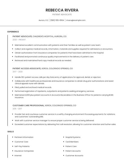Patient Advocate Resume