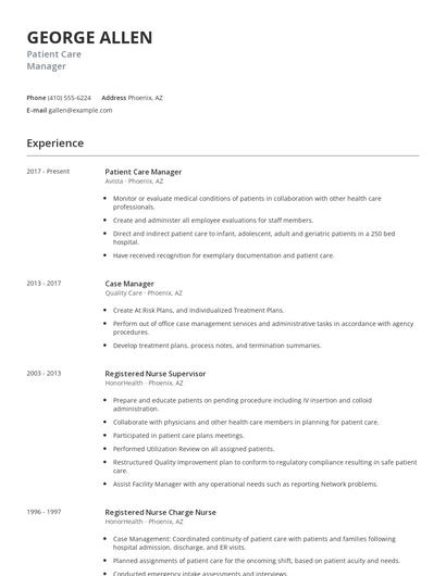 Patient Care Manager Resume