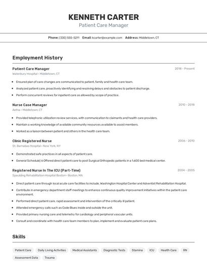 Patient Care Manager Resume