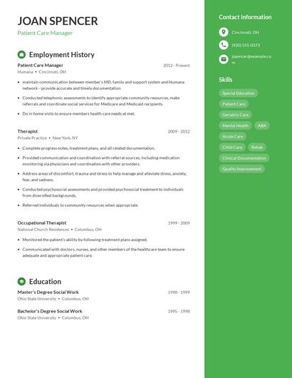 Patient Care Manager Resume