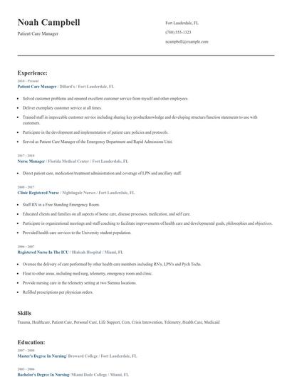 Patient Care Manager Resume