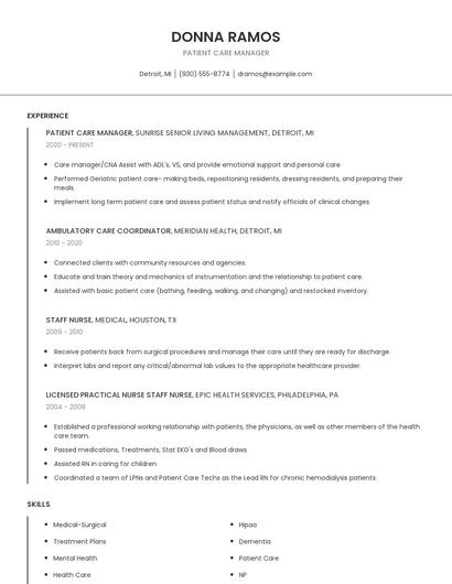 Patient Care Manager Resume