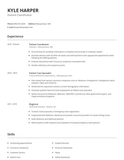 Patient Coordinator Resume