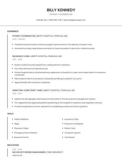 Patient Coordinator Resume
