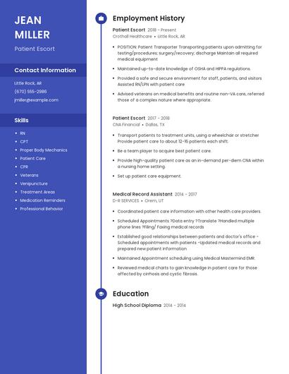 Patient Escort Resume