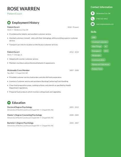 Patient Escort Resume