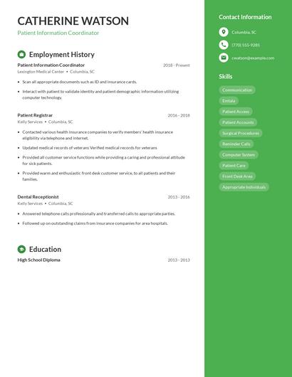 Patient Information Coordinator Resume