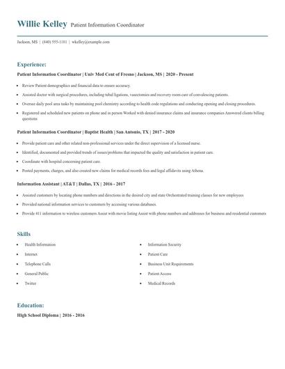 Patient Information Coordinator Resume