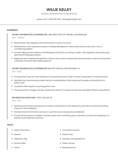 Patient Information Coordinator Resume