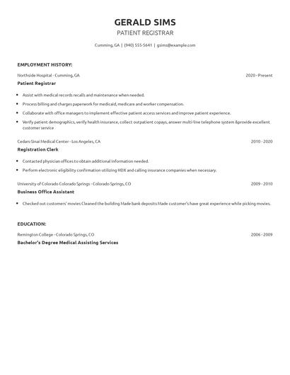 Patient Registrar Resume