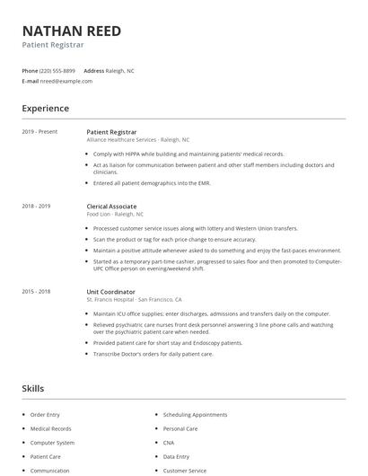 Patient Registrar Resume