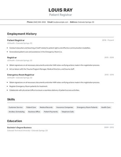Patient Registrar Resume