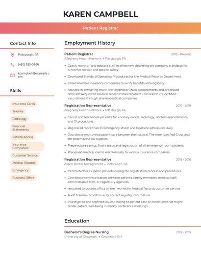 Patient Registrar Resume