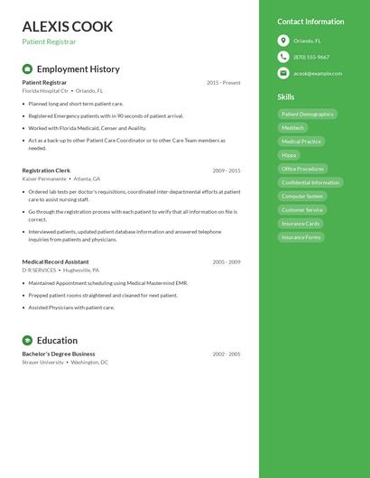 Patient Registrar Resume