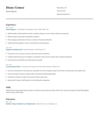 Patient Registrar Resume