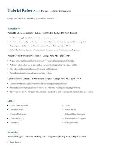 Patient Relations Coordinator Resume