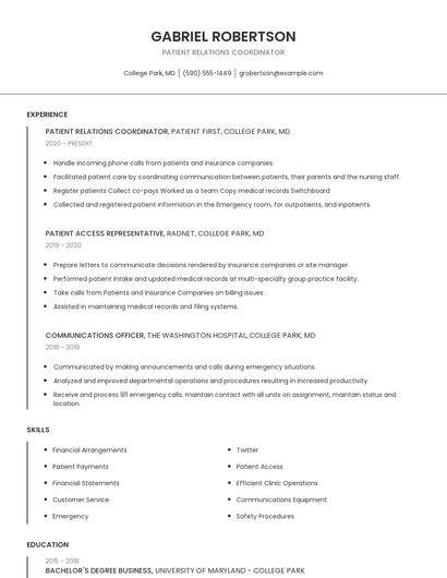 Patient Relations Coordinator Resume