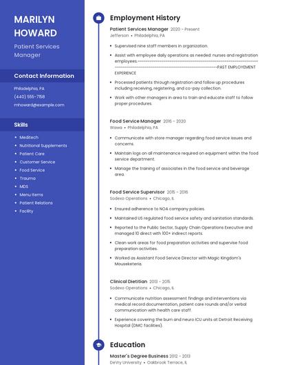 Patient Services Manager Resume