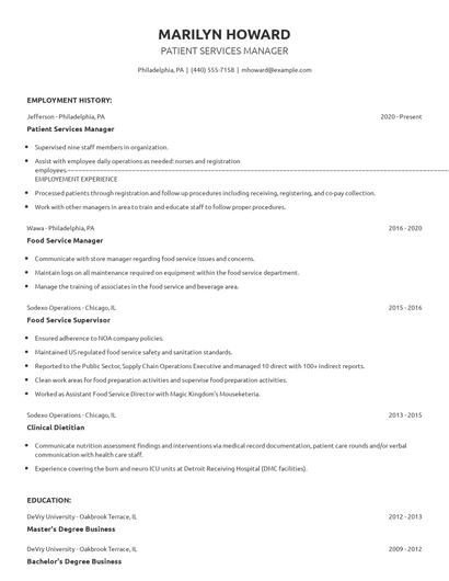 Patient Services Manager Resume