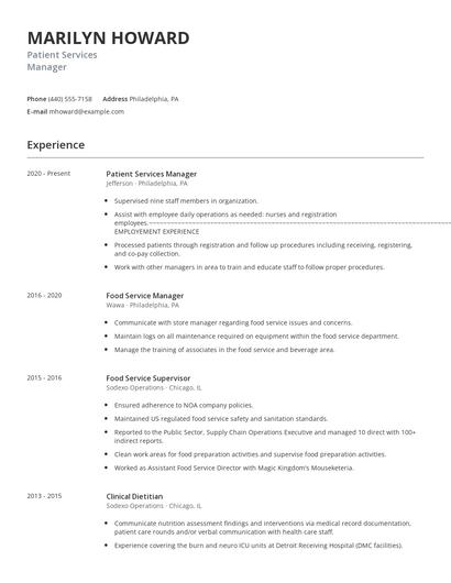 Patient Services Manager Resume