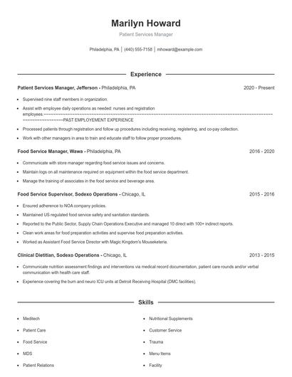 Patient Services Manager Resume