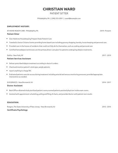 Patient Sitter Resume