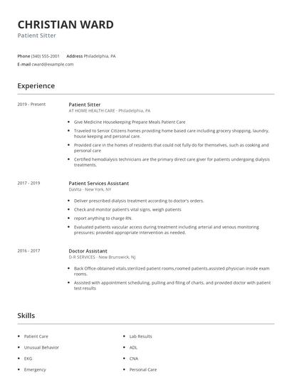 Patient Sitter Resume