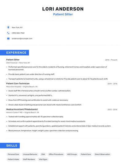 Patient Sitter Resume