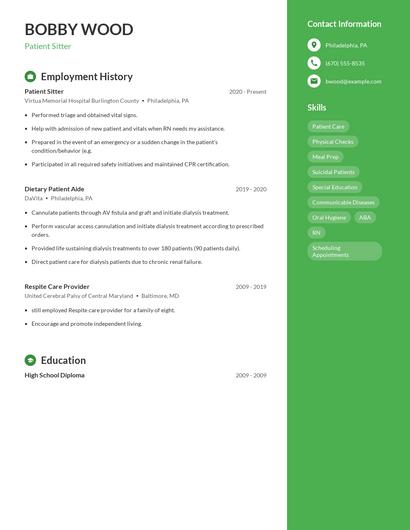 Patient Sitter Resume