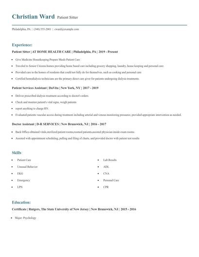 Patient Sitter Resume