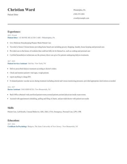 Patient Sitter Resume