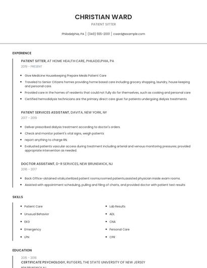 Patient Sitter Resume