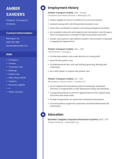 Patient Transport Orderly Resume