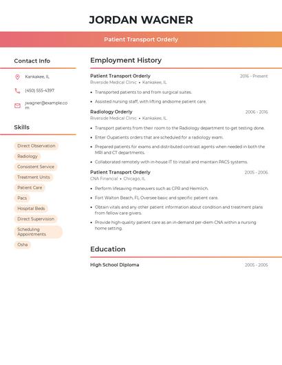 Patient Transport Orderly Resume