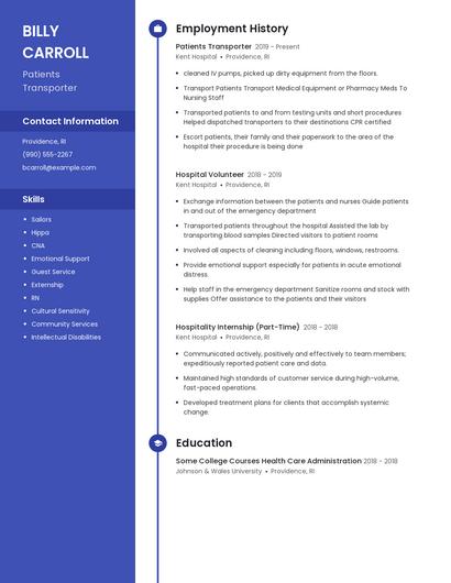 Patients Transporter Resume